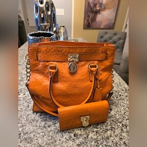 Michael Kors Orange Satchel with Chain Accents